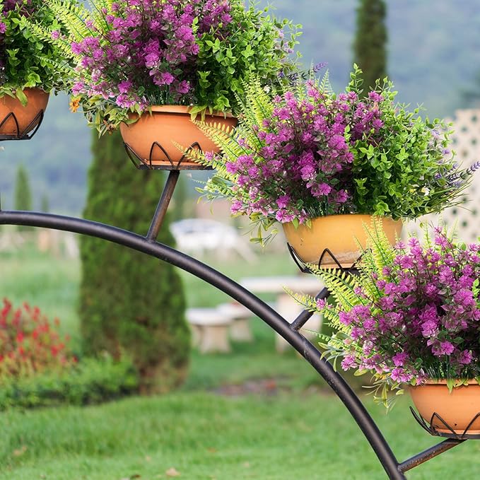 Zeyune 64 Bundles Faux Flowers Outdoors UV Resistant Artificial Plastic Flowers Plants Fake Realistic Eucalyptus Violet Lavender Plant Wildflower Bulk for Outside Yard Home Patio Garden Decor(Bright)