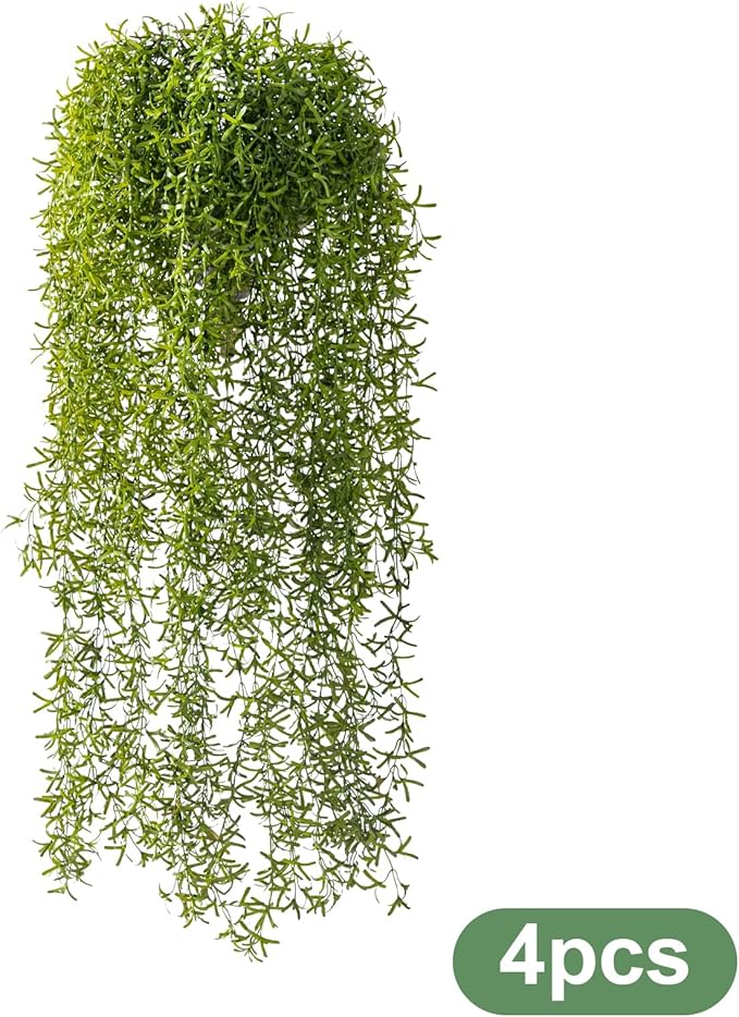 4PCS Fake Hanging Plants Set - Ultra Realistic Artificial Vine with Lifelike Leaves, Zero Maintenance Home & Office Decor for Wall, Shelf, Wedding Arch