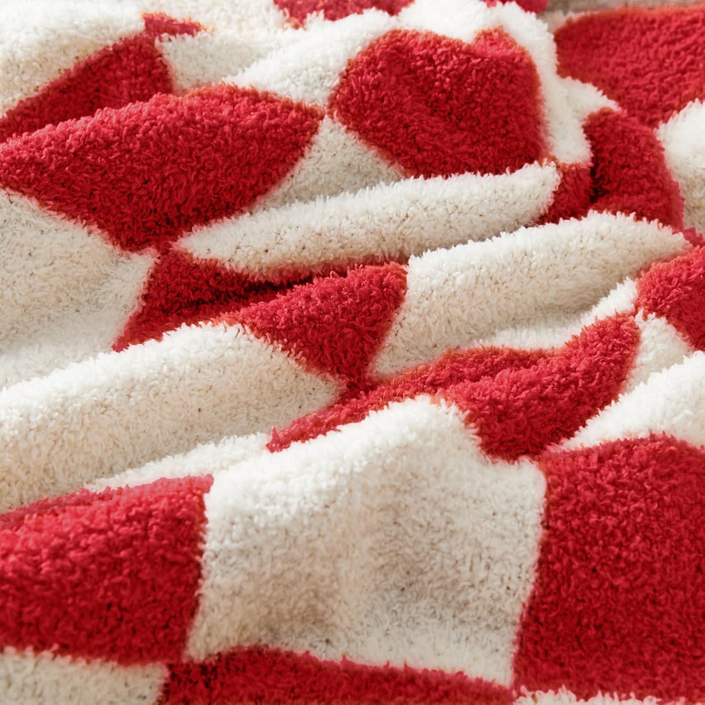 CozeCube Super Soft Fullfy Microfiber Reversible Knitted Blankets, Warm Cozy Fuzzy Plush Throw, Christmas red and White Checkered Throw Blanket for Couch Bed Sofa, 50" x 60"