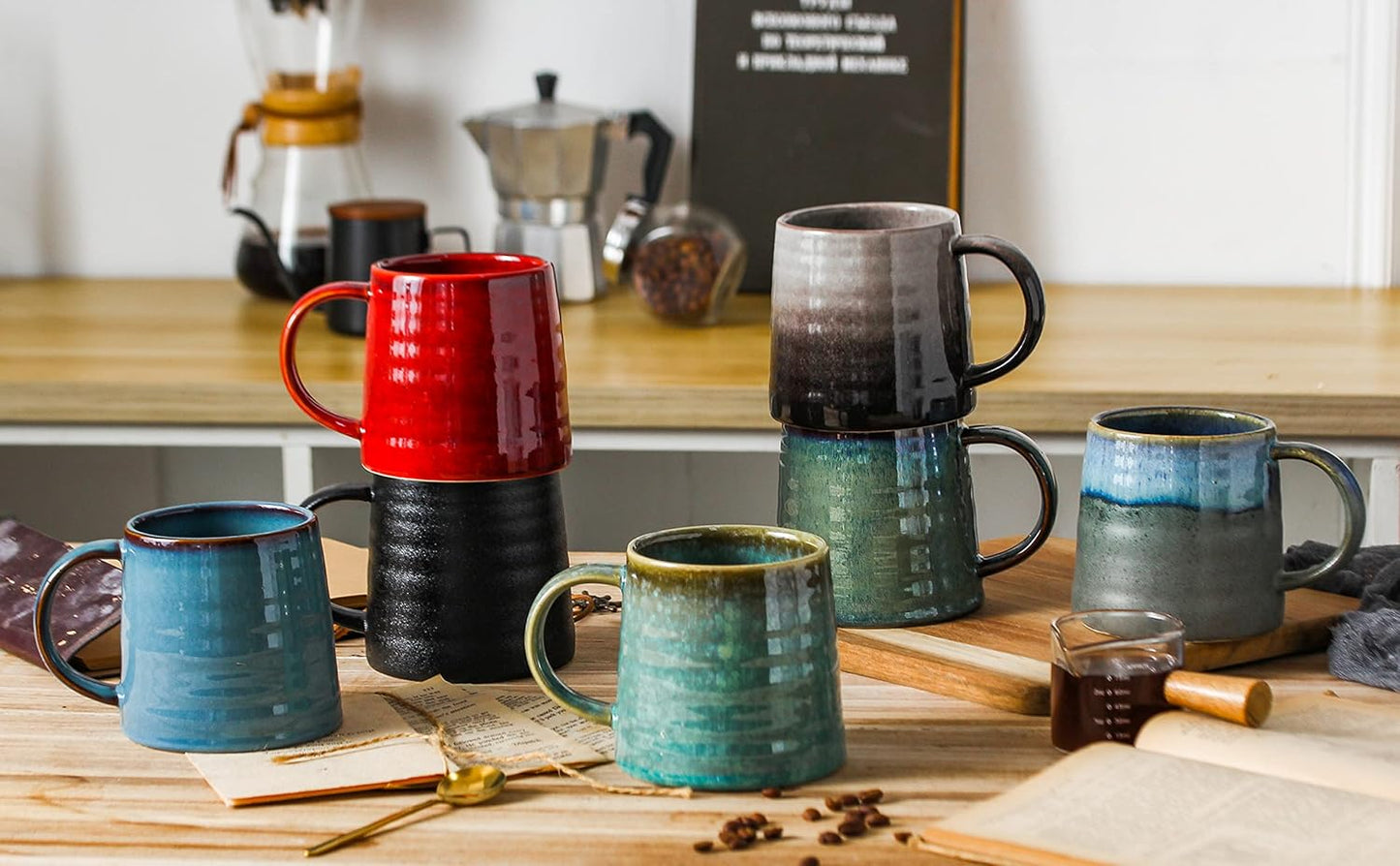 Large Ceramic Coffee Mugs, Handmade Pottery Mug, Tea Cups with Handle for Office and Home, 16 oz, Dishwasher and Microwave Safe (Frosted Black)