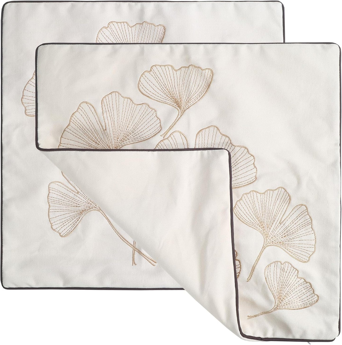 Embroidery Throw Pillow Covers 18x18 Fine Thread Golden Ginkgo Leaves Home Decor Floor Pillow Cover for Couch 100% Cotton Cushion Cover Embroidered Throw Pillow Case 45x45cm, 2 Pieces