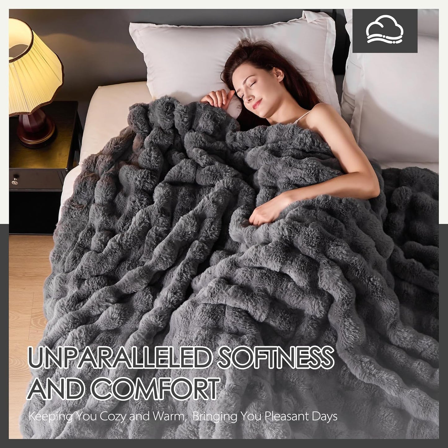 Luxury 1000GSM Faux Rabbit Fur Throw Blanket, Super Heavy Warm Cozy Blankets for Couch Bed Sofa, Bubble Plush Fuzzy Elegant Soft Reversible Mink Blanket for Living Room Bedroom, Grey