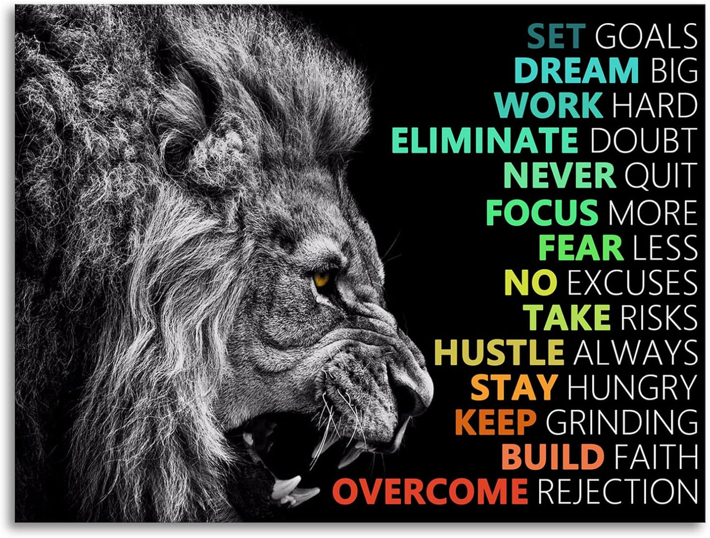 Inspirational Office Wall Decor Motivational Canvas Wall Art Lion Success Poster Print Inspire Entrepreneur Quote Paintings Picture Artwork Modern Living Room Hmoe Decor Framed[18"W x 24"H]