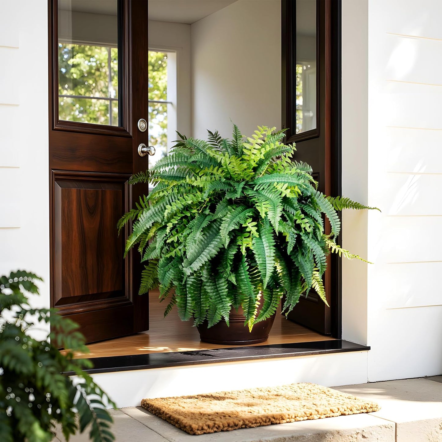 Fake Ferns Artificial Ferns for Outdoors 4Pack Large Faux Ferns UV Resistance for Outdoor Large Planter Realistic Artificial Boston Fern Plants for Garden Balcony Terrace Decor，25.6In,38Leaves