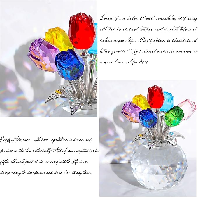 Ornalrist Crystal Colorful Rose Flower Collectible Figurine with Vase, Rose Bouquet Floral Romantic Gifts for Wife Mom Women on Mother's Day Valentine's Anniversary Christmas (5.11'' Gift Boxed)