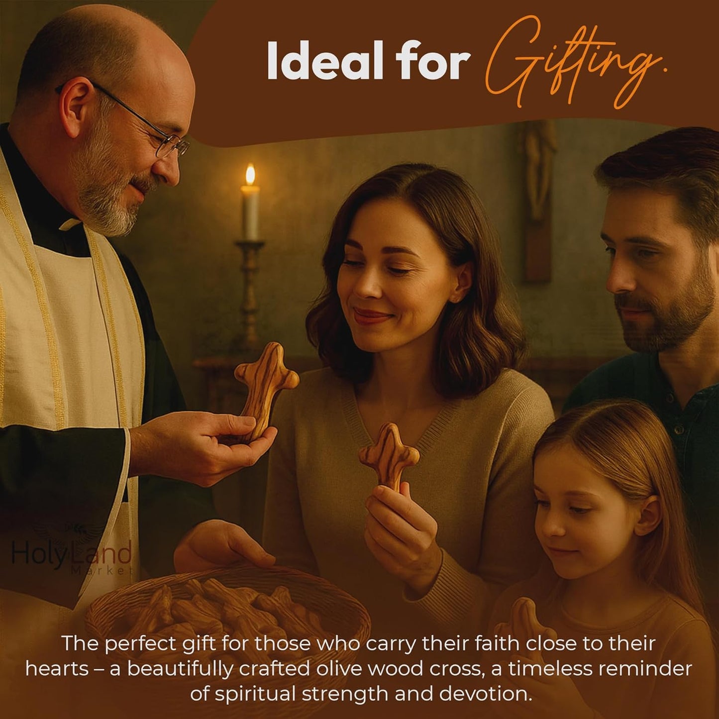 Holy Land Market Comfort/Holding Cross Also Known as Palm or Hand Cross With Velvet Bag And Two Certificates (4 Inches) (100)