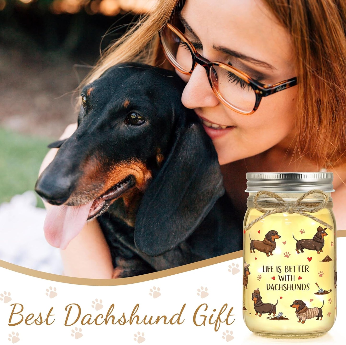 Dachshund Gifts for Women Dachshund Decor Weiner Dog Lover Gifts for Women Mason Jar Night Light