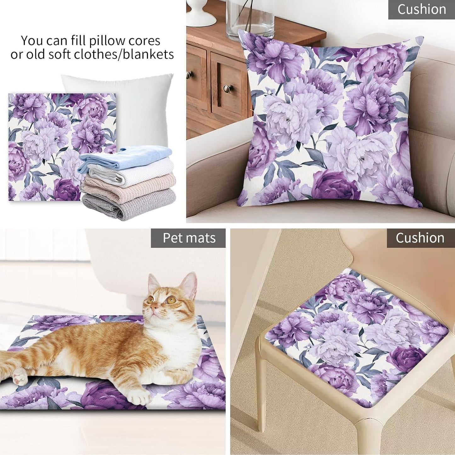 Decorative Throw Pillow Covers 18x18 Inch, Cute Home Decor for Living Room Outdoor Funny Pillowcase Polyester Cushion Case Purple Floral