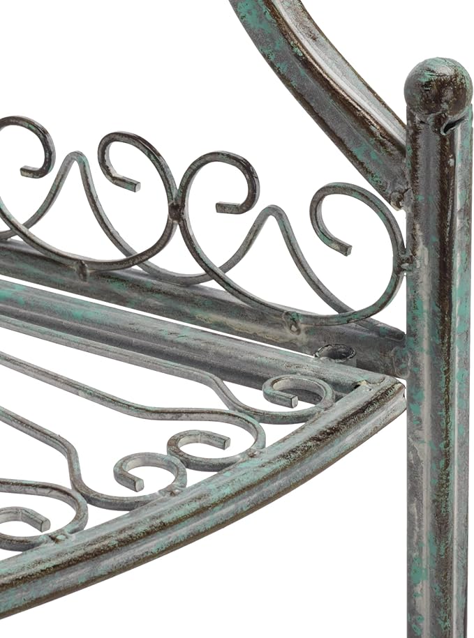 SAFAVIEH Outdoor Collection Abarrane Victorian Antique Dark Green Wrought Iron 4-Tier Corner Shelf