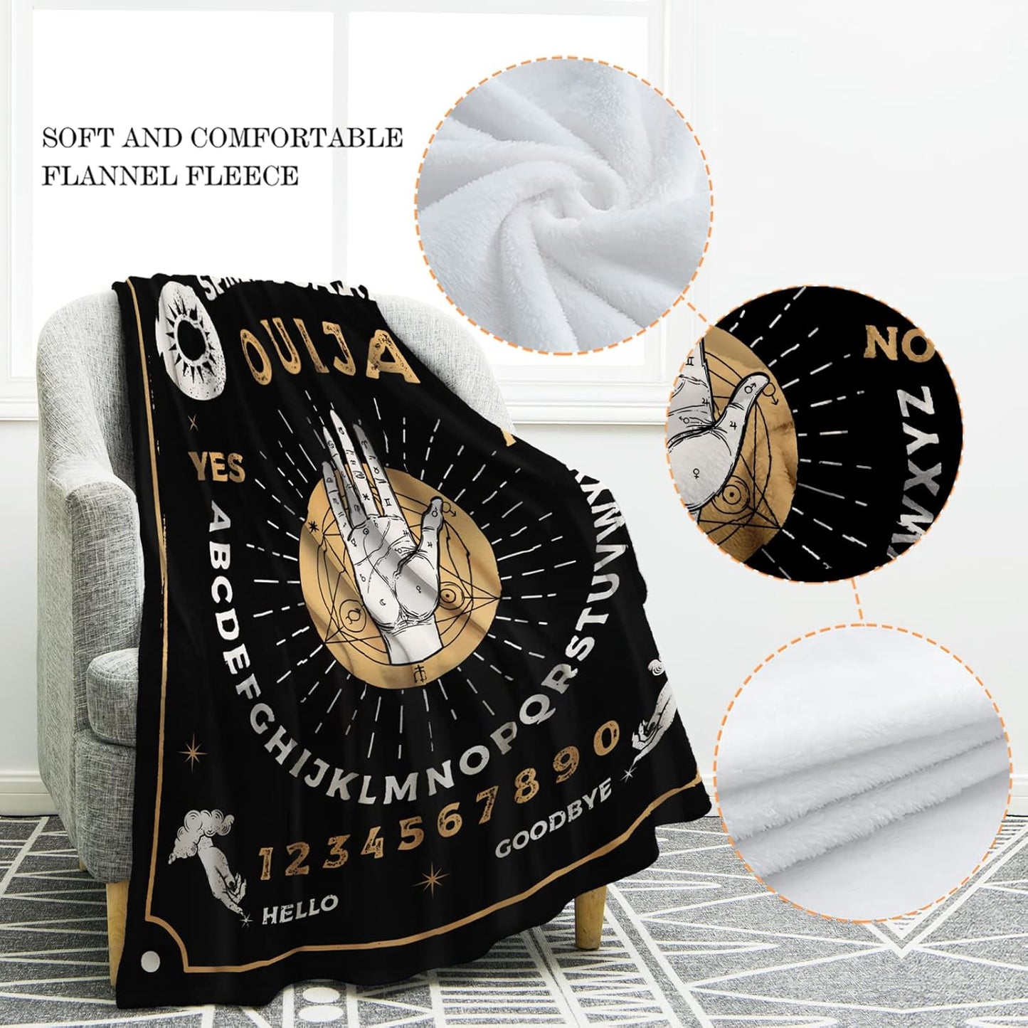 Jekeno Ouija Board Blanket Gifts for Women Kids Girls Toddlers Home Bedroom Living Room Decor Soft Cozy Lightweight Throw Blankets Black 60"x80"