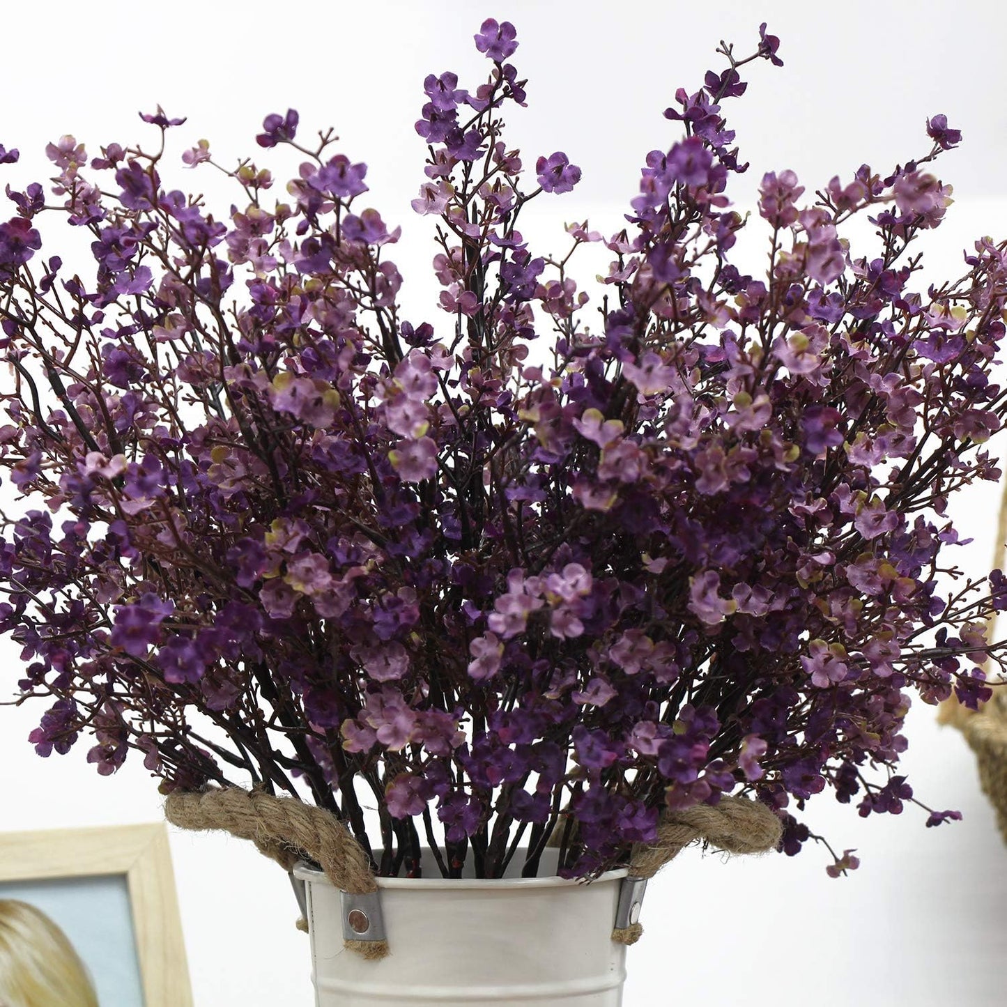 JAKY-Global Babys Breath Fabric Cloth Artificial Flowers 6 Bundle European Fake Silk Plants Decor Farmhouse Wedding Party Decoration Bouquets Real Touch DIY Home Garden (Autumn Purple-6pcs)