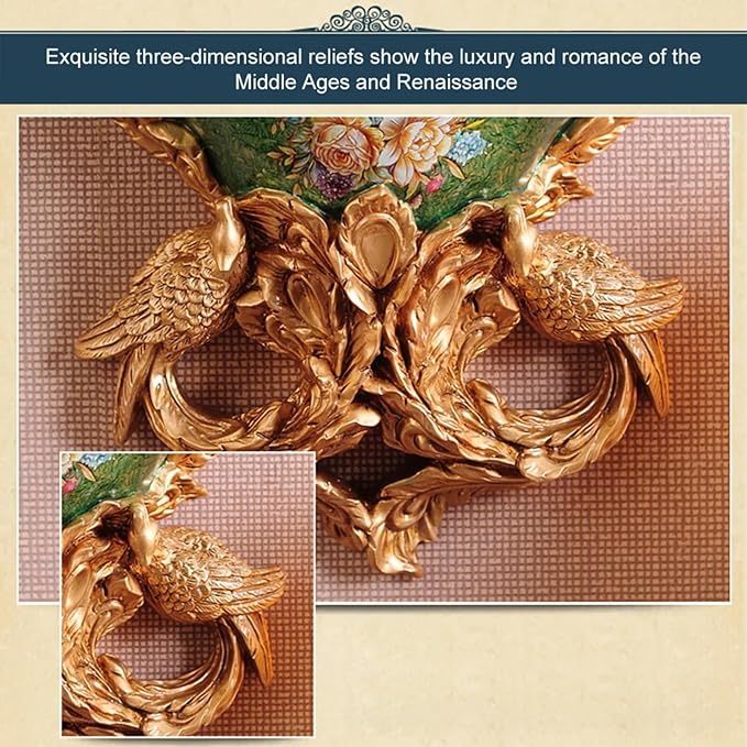 European Artificial Flowers, Luxurious Silk Faux Floral Arrangement with Medieval Gold Carved Vase for Elegant Home Decor