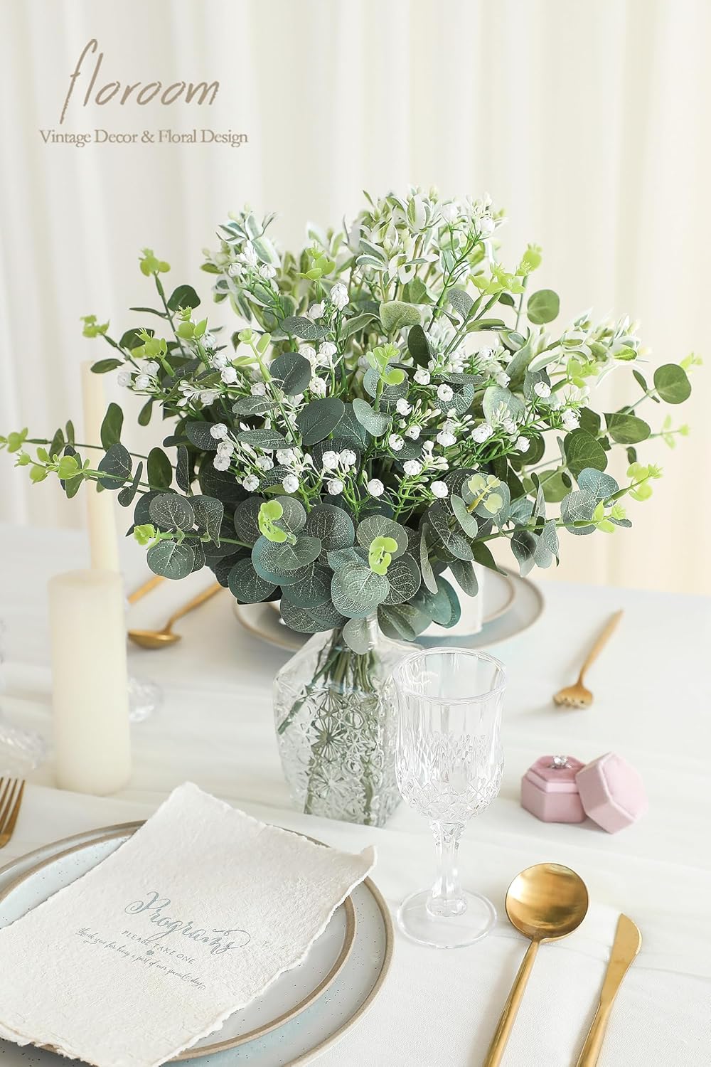 Floroom Artificial Greenery Stems Box Set, 25pcs with 4 Kinds of Faux Greenery Flowers Picks for DIY Bridal Bouquets Wedding Floral Arrangement Table Centerpieces, Tender Green & Sage Green