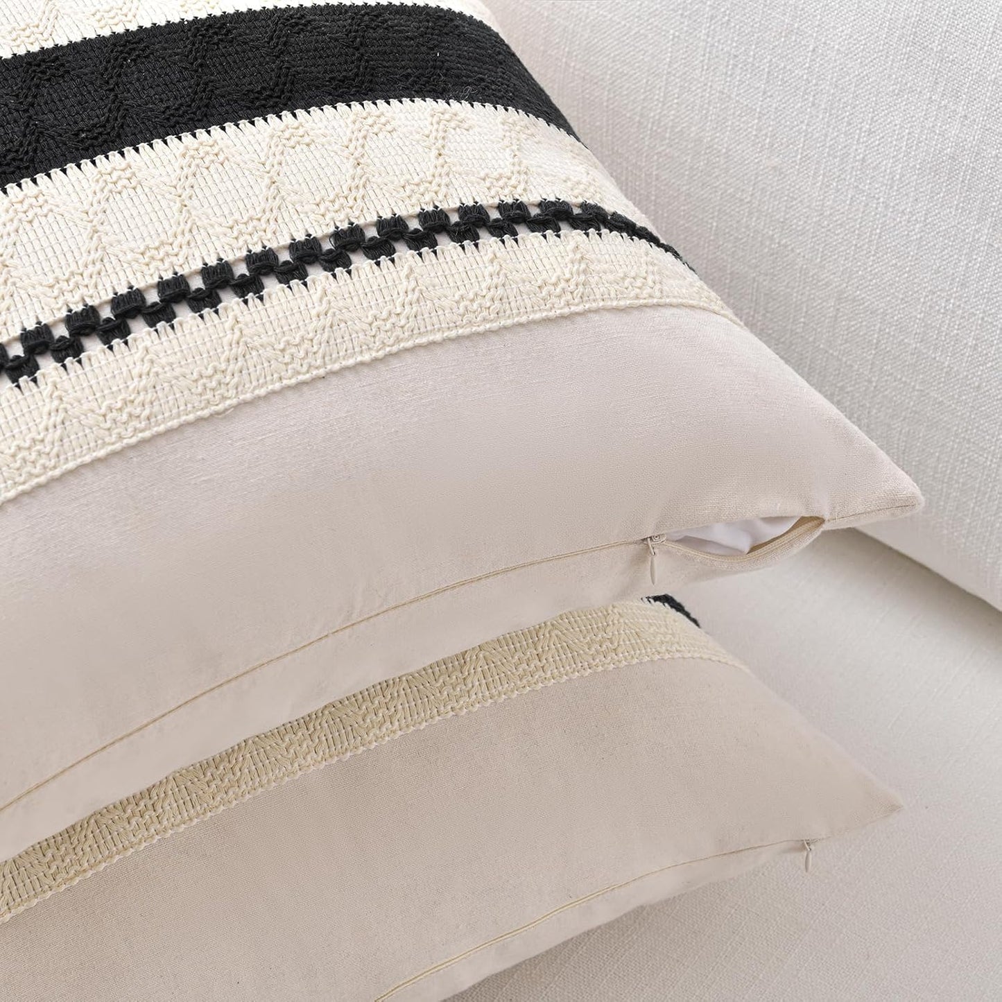 Fancy Homi Set of 2 Boho Black Decorative Throw Pillow Cover 18x18 Inch for Couch Bed Sofa, Aesthetic Modern Organic Farmhouse Home Decor, Soft Cotton Cute Accent Macrame Woven Cushion Case