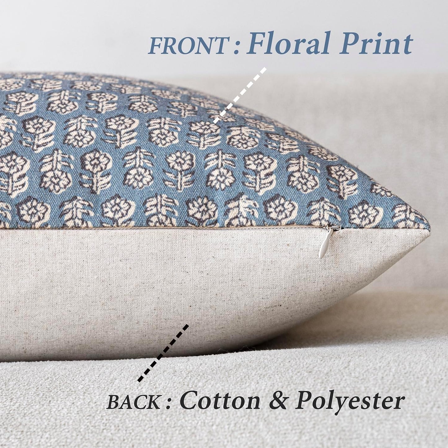 Foindtower Set of 2 Decorative Neutral Floral Print Throw Pillow Covers Vintage Accent Farmhouse Cushion Covers Boho Home Decor for Sofa Couch Chair Bedroom Living Room,22×22 Inch,Dusty Blue