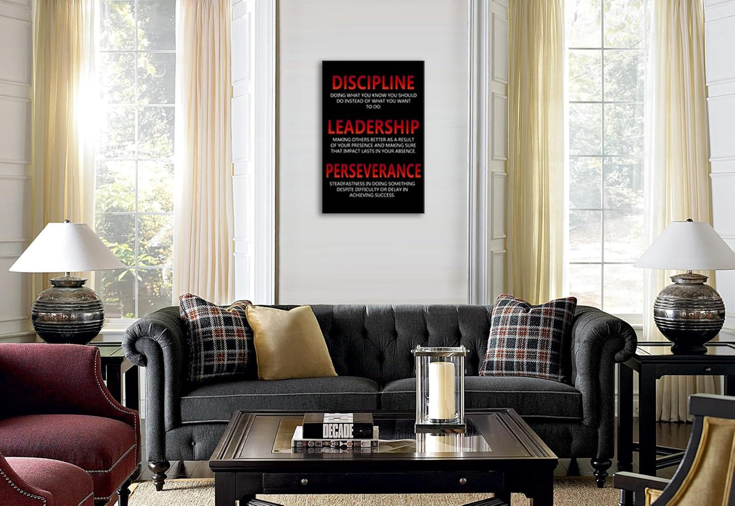 Inspirational Poster Discipline Leadership Perseverance Quote Motivational Wall Art for Office Canvas Painting Prints Wall Pictures for Living Room Bedroom Decor Framed Artwork [24''W x 36''H]