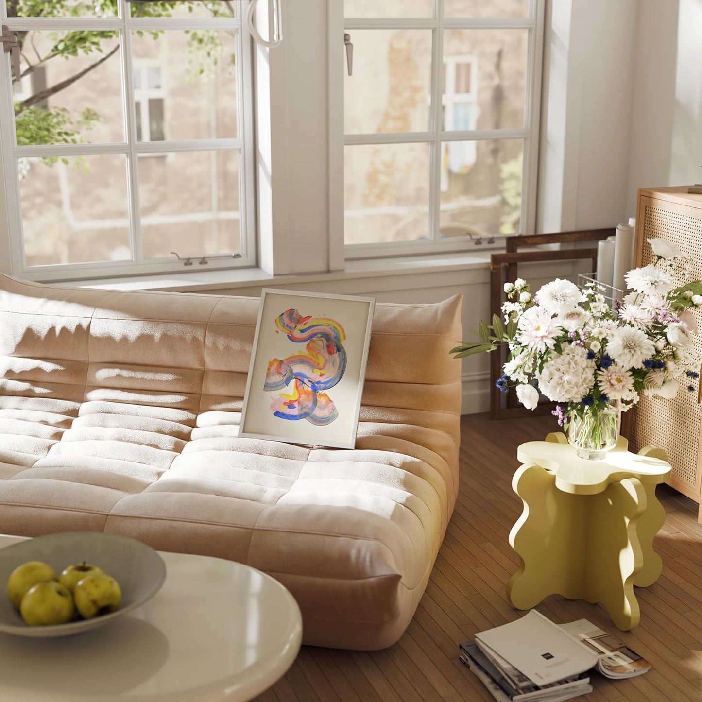 HAUS AND HUES Colorful Abstract Wall Art - Minimalist Retro Picture for Living Room Decor, Red and Pink Modern Wall Art Painting (Abstract Watercolor Swirls, White Frame, 12x16)