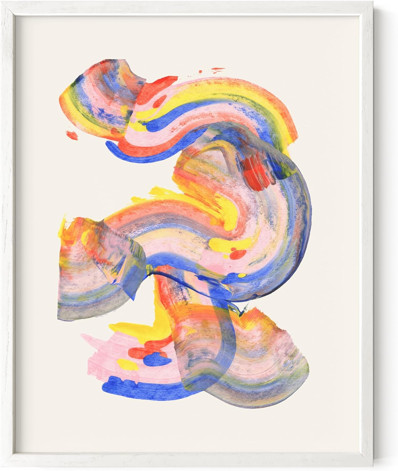 HAUS AND HUES Colorful Abstract Wall Art - Minimalist Retro Picture for Living Room Decor, Red and Pink Modern Wall Art Painting (Abstract Watercolor Swirls, White Frame, 11x14)