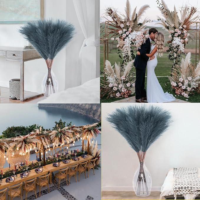 38" 10 Stems Tall Pampas Grass - Faux Fluffy Pampas Grass Tall Navy Blue for Boho Home Wedding Mothers Day Decoration