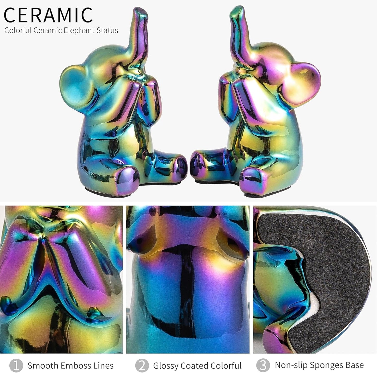 Colorful Black Loving Pair of Small Elephant Statues Silver Home Decor Modern Boho Style Figurine Decorative Ornaments for Living Room, Bedroom, Office Desktop, Cabinets, Shelf