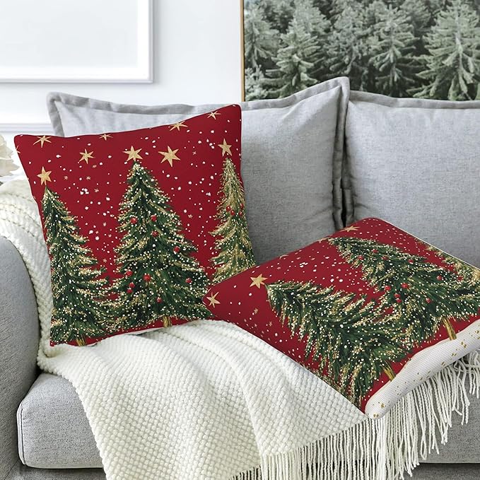 Throw Pillow Covers Christmas Tree Pillow Covers 16x16 Inch Set of 2 Christmas Throw Pillows Decorative Pillow Cases Cushion Covers for Bedroom Livingroom Sofa Farm House