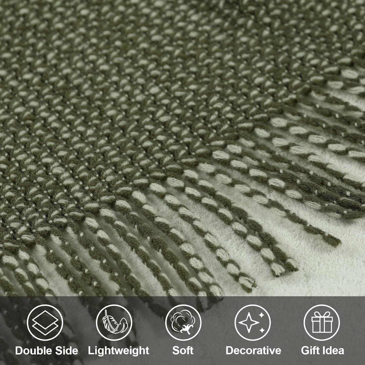 Blagic Knitted Throw Blanket for Couch, Soft Farmhouse Throw Blanket with Tassels,Home Decorative Lightweight Blankets,Spring Throws for Bed/Chair/Sofa,Wheat Textured (Green & White,60" W x 80" L)