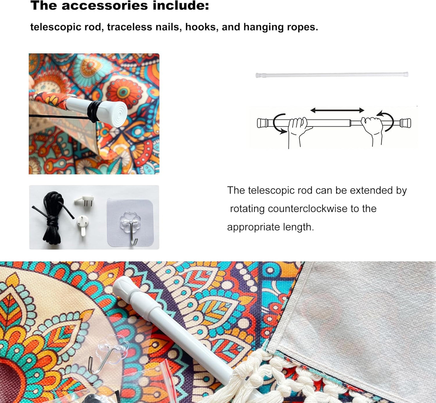 Mandala Boho Macrame Wall Hanging Tapestry For Bedroom Tapestries Vertical Art Fabric Decor Door Living Room Bohemian (Style B, 17.5 * 43)