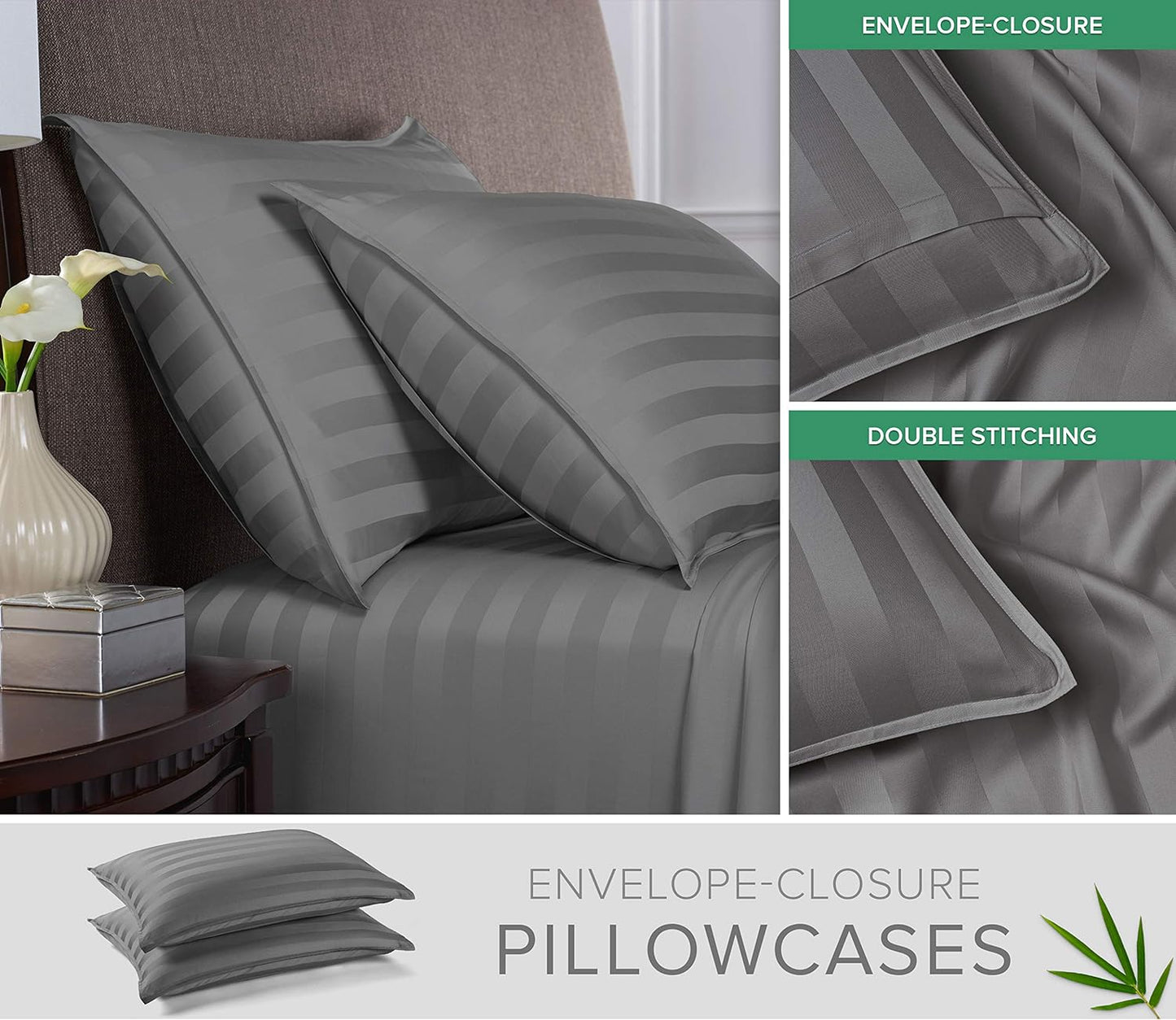 Full Sheets by Pure Bamboo, Genuine 100% Organic Viscose Derived from Bamboo Bed Sheet Set, Luxuriously Soft & Cooling, Double Stitching, Lifetime Quality Promise (Full, Jacquard Stone)