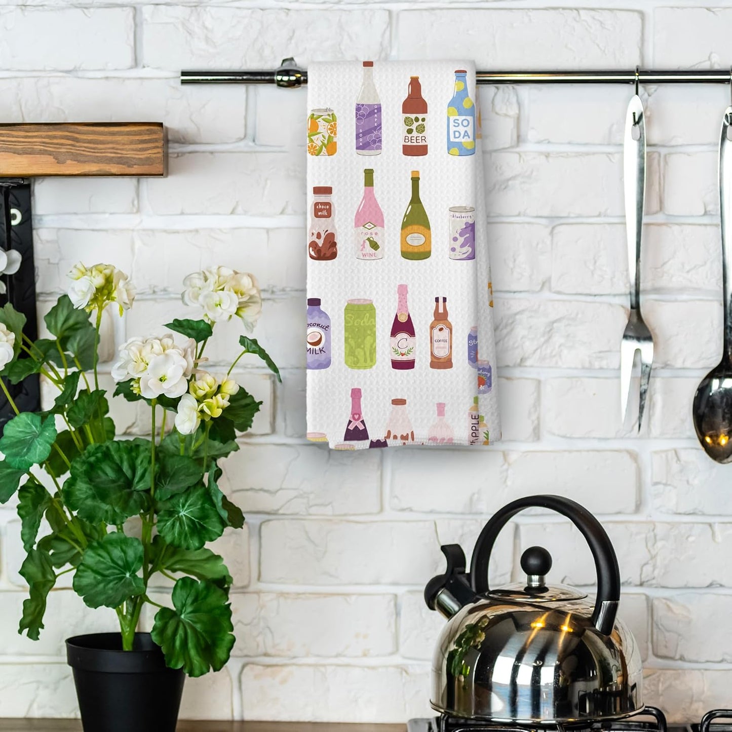 Drinks Kitchen Towels - Wine Dish Towels for Bartender, Alcohol Gifts, Beer Juice Bar Cart Decorative Absorbent Dishcloths Hand Towels for Bar Club Kitchen Decor 16x24 Inches