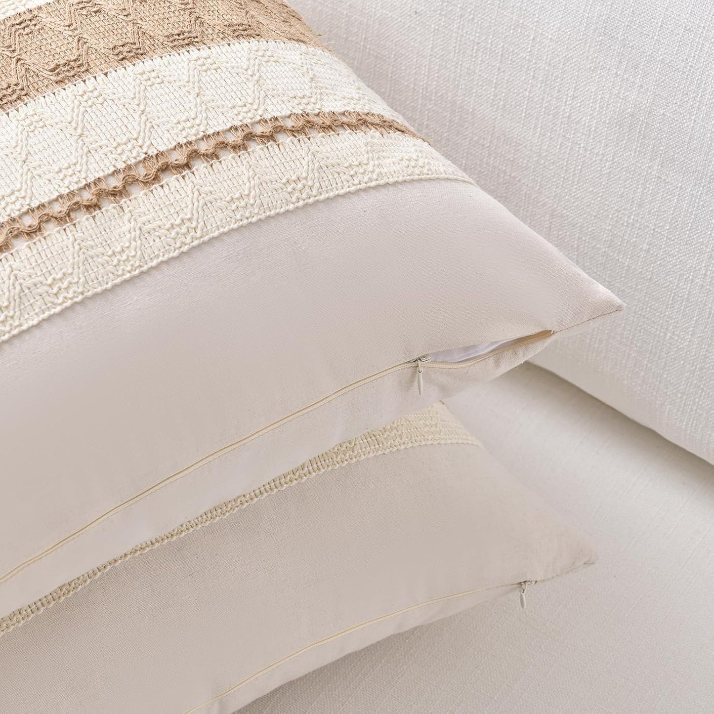 Fancy Homi Set of 1 Boho Neutral Decorative Throw Pillow Cover 20x20 Inch for Couch Bed Sofa, Aesthetic Modern Organic Farmhouse Home Decor, Soft Cotton Cute Accent Macrame Woven Tan Cushion Case