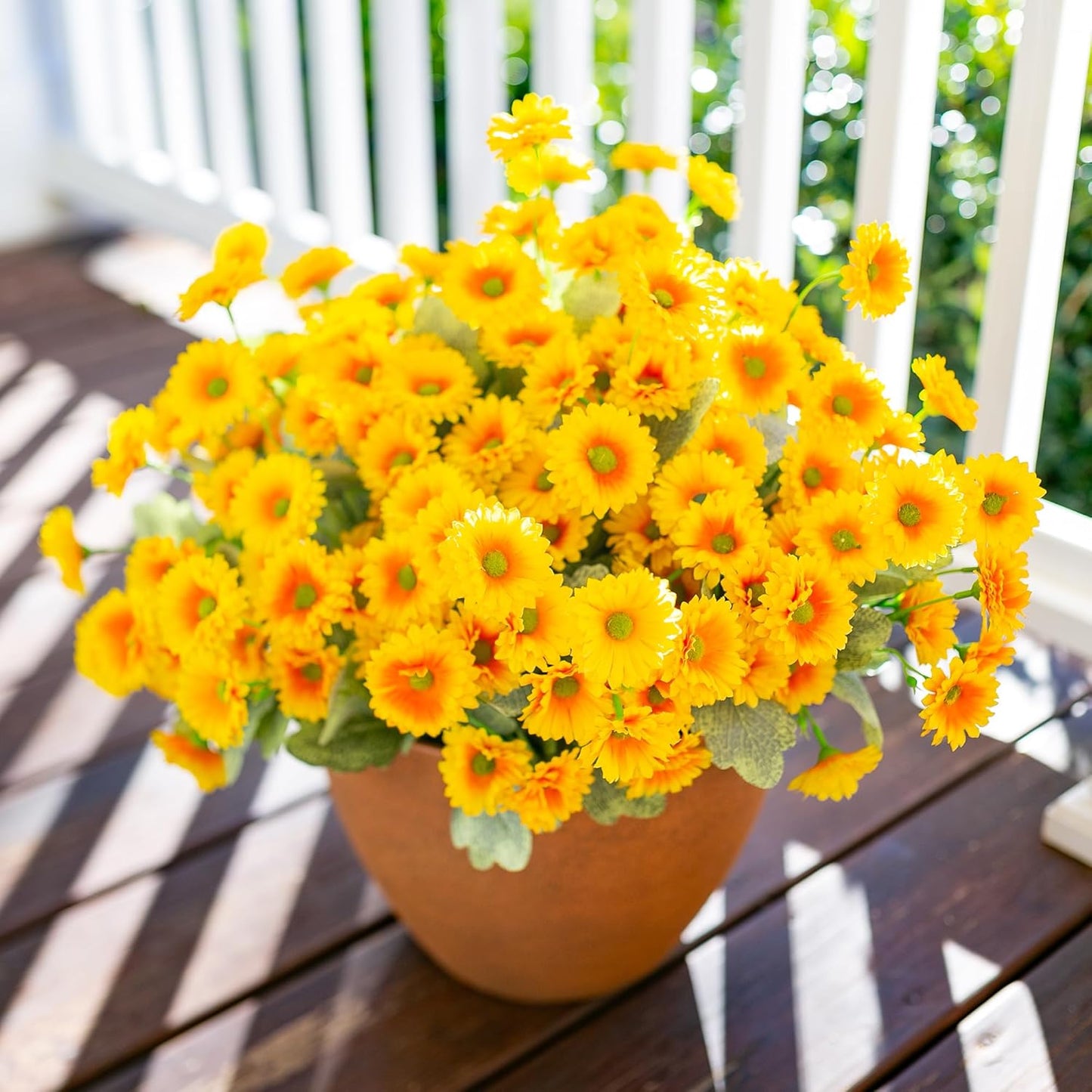 HyeFlora Dahlia Artificial Fall Flowers for Outdoors Autumn Decoration, 6 Bundles Fake Mums Yellow Faux Flowers Plants Realistic UV Resistant Silk Flowers for Outside Planter Front Door Yard Garden