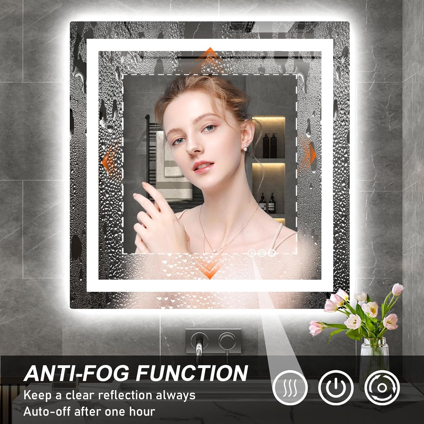 LED Mirror for Bathroom 36x36 Lighted Bathroom Vanity Mirrors with Lights, Brighter Frontlit and Backlit Anti-Fog Mirror, Tempered Glass, Dimmable 3 Colors Light Modes, Memory Function