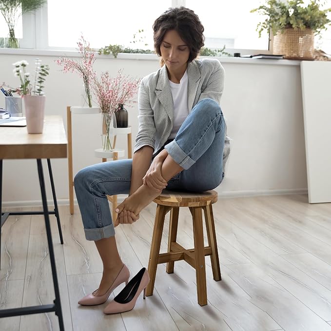 Round Stool Acacia Wood, 18" Height, 11'' Round Top, Backless, Easy Assembly, Natural Wax Finish, Wooden Stool for Plant, Dining Room, Kitchen Counter, Makeup