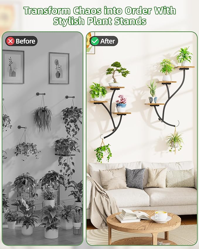 Wall Planters for Indoor Plants 2 Pack, 6 Tiered Wall Plant Holder Hanging Planters Plant Stand Indoor, Window Plants Shelves for Living Room Patio