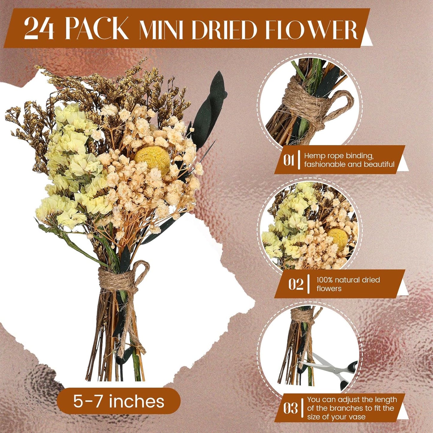 Layhit 24 Pcs Boho Dried Flower Bouquet Mini Wedding Handmade Dry Flowers Decor for Vase Crafts DIY Photo Boutonniere for Men Floral Plant for Bridesmaid Gift Birthday Decor(Colorful)