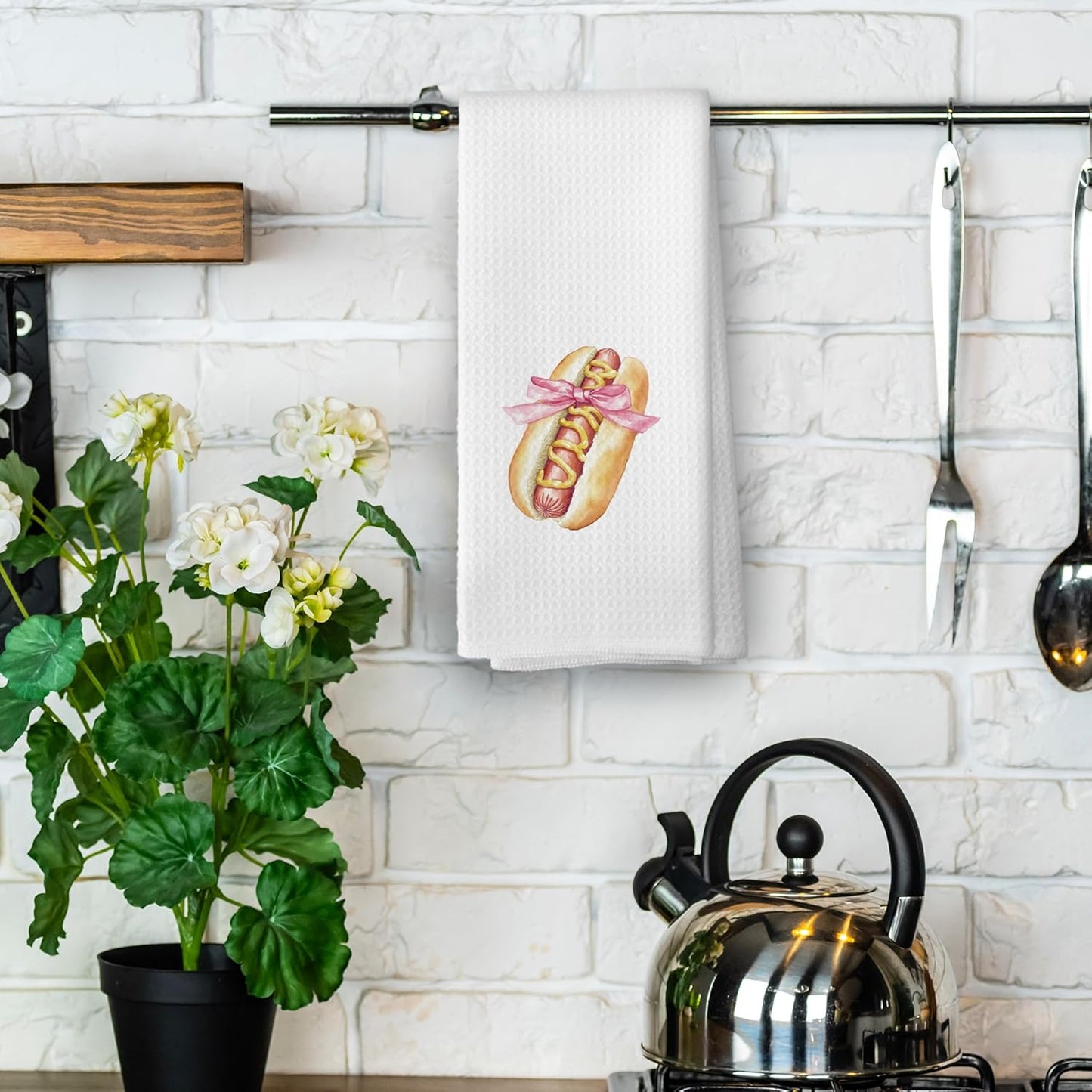 Coquette Bow Hot Dog Kitchen Towels - Pink Preppy Inappropriate Dish Towels Gifts for Girl, Girly Trendy Decorative Absorbent Dishcloths Hand Towel for Kitchen Dorm Decor 16x24 Inches