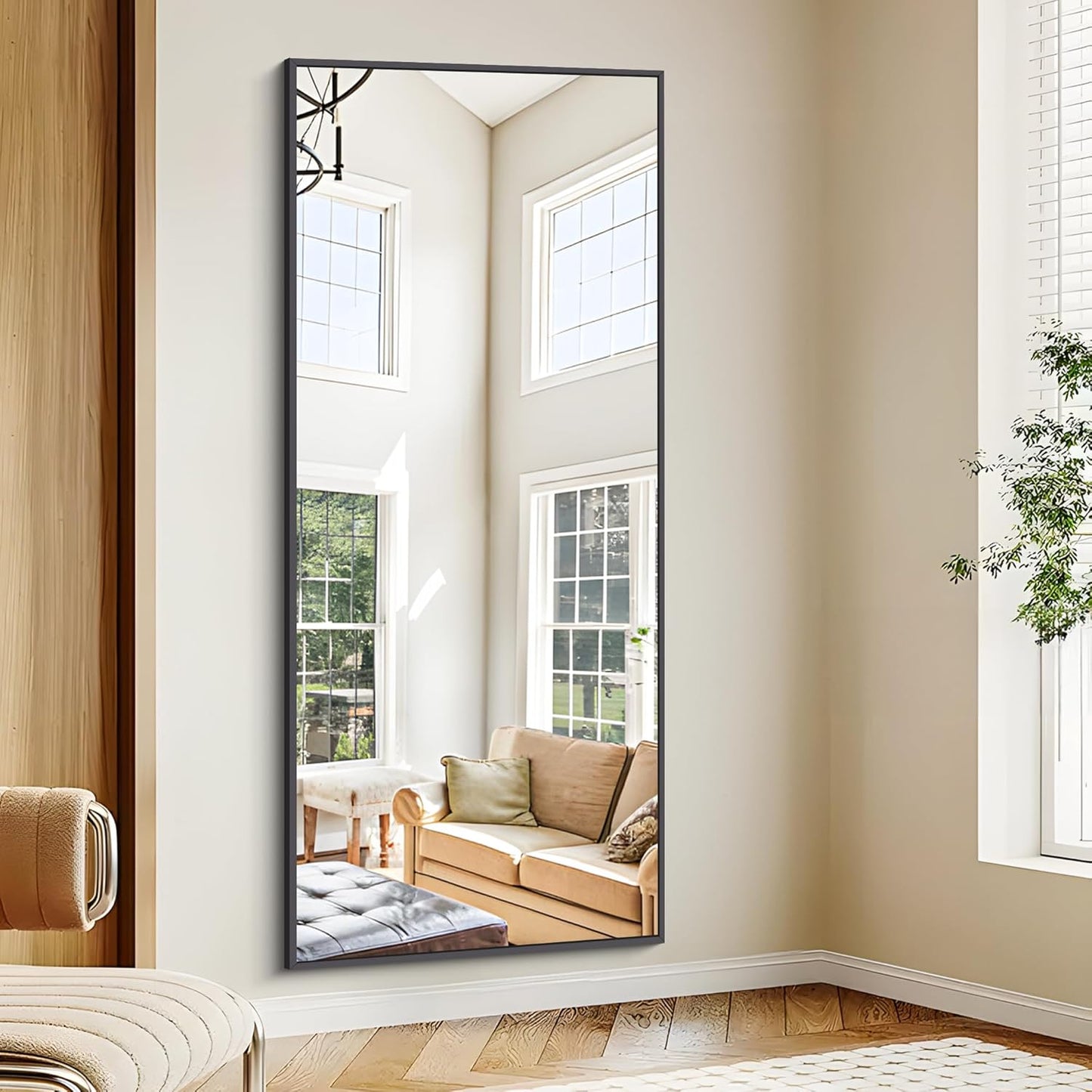 Black Bathroom Mirror for Wall, 72x30 Inch Rectangle Mirrors with Metal Frame, Modern Vanity Wall Mirror Decor for Entryway Hangs, Bathroom Living Room Horizontal or Vertical