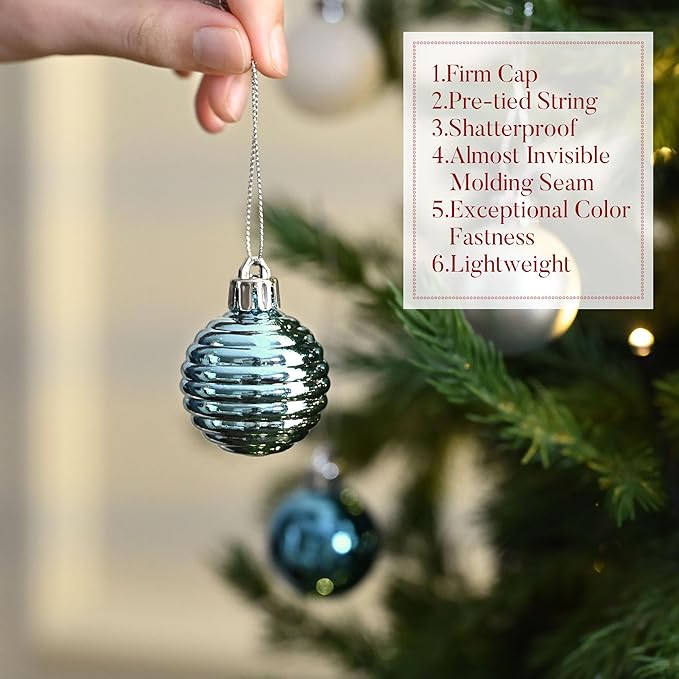 Valery Madelyn 1.57 Inches Small Christmas Tree Decorations Ornament Set for Fall Halloween, 24ct Light Blue and Silver Shatterproof Hanging Ball Ornaments Holiday Party Decor
