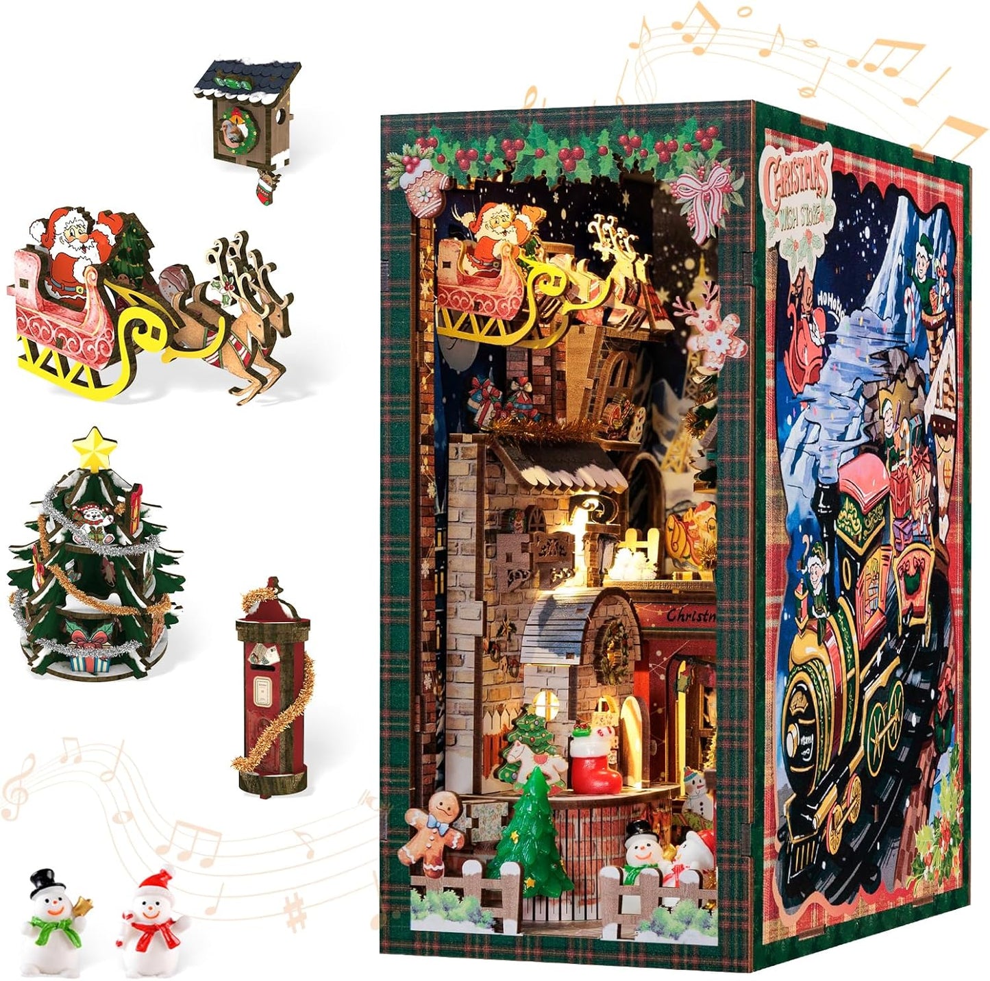 CUTEBEE Christmas Book Nook Kit - DIY Miniature House Dollhouse Kit for Adults, Teens, Booknook Tiny House Bookshelf Decor 3D Wooden Puzzle, Gifts for Family, Friends （Christmas Wish Store）