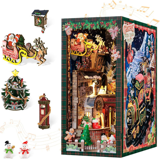 CUTEBEE Christmas Book Nook Kit - DIY Miniature House Dollhouse Kit for Adults, Teens, Booknook Tiny House Bookshelf Decor 3D Wooden Puzzle, Gifts for Family, Friends （Christmas Wish Store）