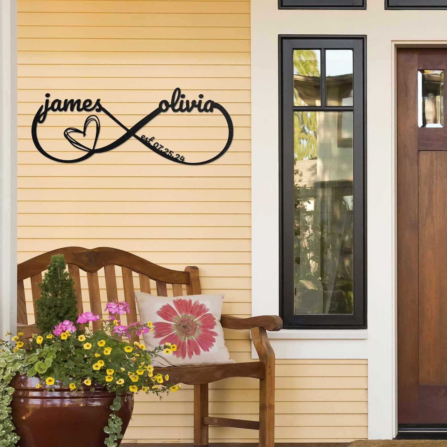 LULLBABYMALL Personalized Love Metal Sign - Customized Names and Date Wall Art, Infinity Metal Signs for New Home, Wedding, Couple, Christmas