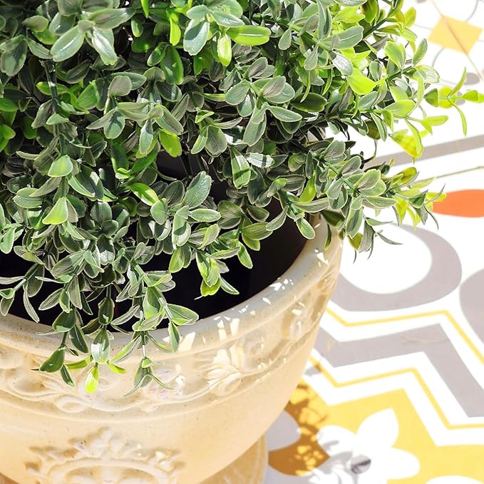 24 Inch Artificial Topiary Boxwood Ball Trees Outdoor – Set of 2 UV Resistant Faux Boxwood Topiary, Fake Potted Shrubs Evergreen for Front Door Porch Patio Balcony Home Decoration