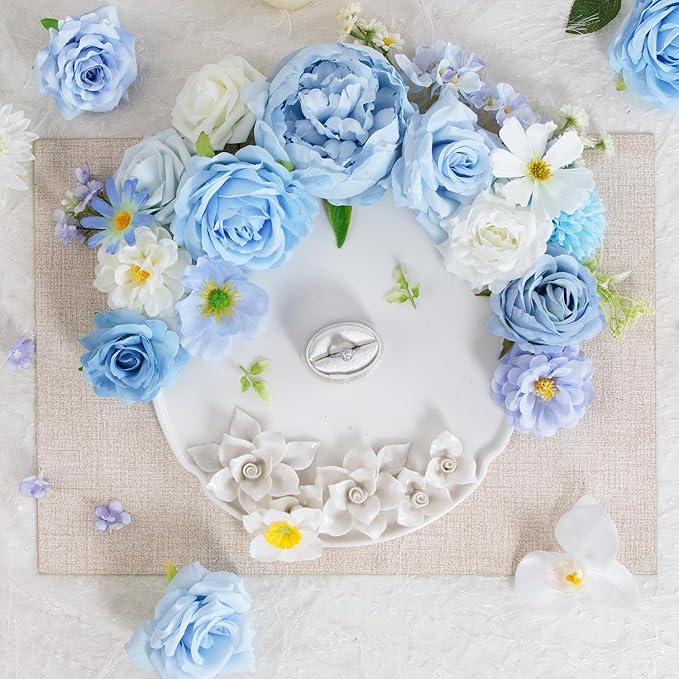 TINGE TIME Fake Flowers Artificial Flowers Peonies Bulbous Chrysanthemum Daisy Hydrangea Sunflower Violets Dahlia Daffodils Epiphyllum Orchid Cherry Blossom Camellia Leyaron (Light Blue)