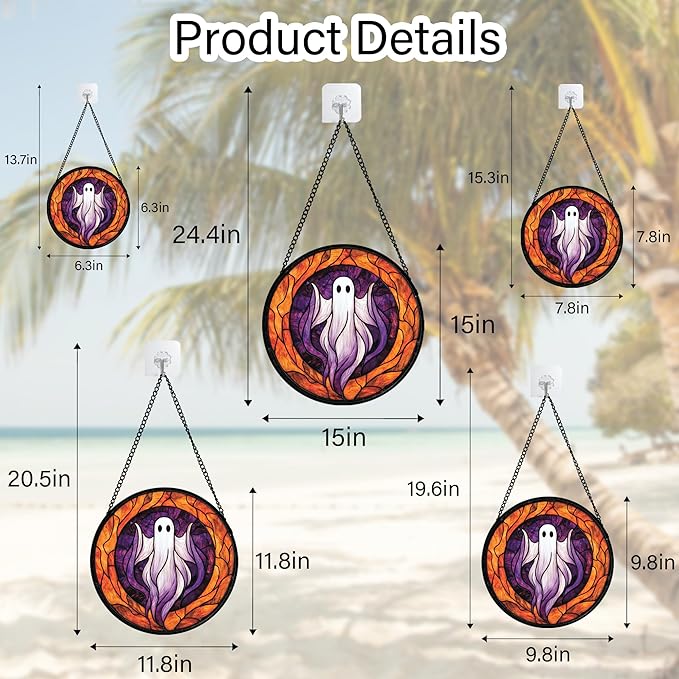Stained Glass Window Hanging - Halloween Decorations White Purple Ghost Suncatcher for Doors Garden Indoor Spooky Funny Sun Catchers Gothic Decor Horror Gifts for Women Men Friend 6.3 in