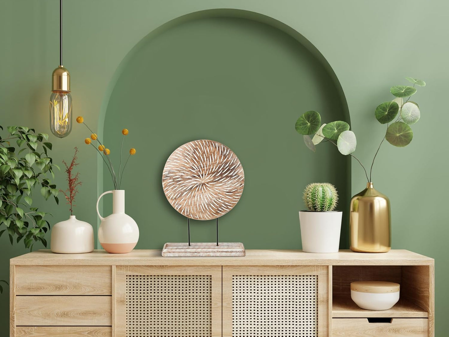 Farmhouse Table Sculpture Home Decor Statue Mandala Carved for Modern Home 10" x 14", Living Room, Fireplace Mantel Shelf, Table and Entryway Decor Stand KHST14