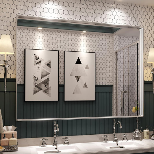ISKM Bathroom Vanity Mirror for Wall Silver, 48 x 32 Inch Rectangular Wall Mirror with Aluminum Alloy Frame Shatter Proof, Anti-Rust (Horizontal/Vertical)