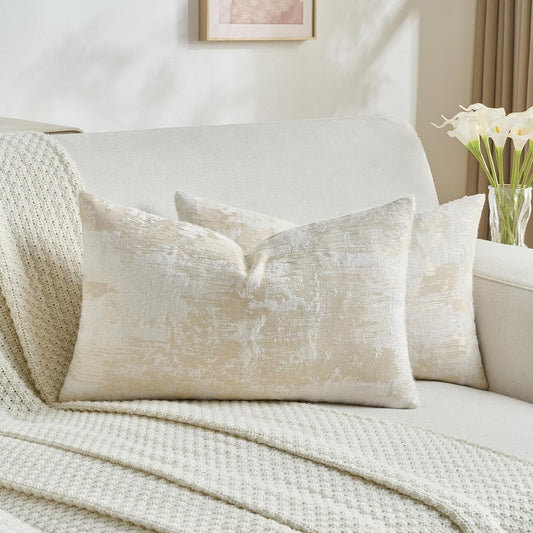FUTEI Yellow White Decorative Throw Pillow Covers 12x20 Inch Set of 2,Soft Faux Cashmere Jacquard - Textured & Cozy Pillow Case,Modern Home Decor for Couch Bed Living Room