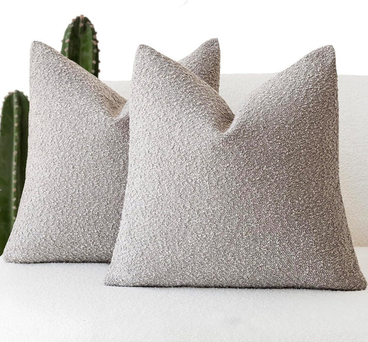 Foindtower Pack of 2 Textured Boucle Throw Pillow Covers Accent Solid Decorative Pillow Cases Cozy Woven Couch Cushion Case for Sofa Bedroom Living Room Home Decor, 20 x 20 Inch,Neutral Grey