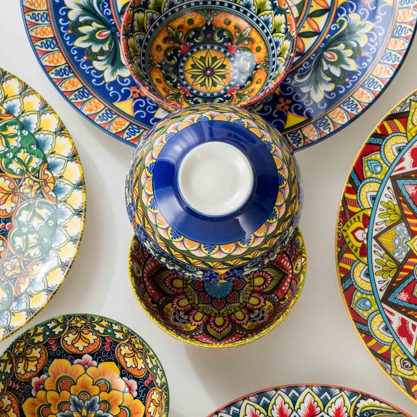 Henten Home Ceramic Dessert Bowls Set of 4, Bohemia 10 oz Snack Serving Bowl, Porcelain Colorful Bowls for Sauce, Fruits, Ice Cream, Soup, Decorative, Microwave & Dishwasher Safe