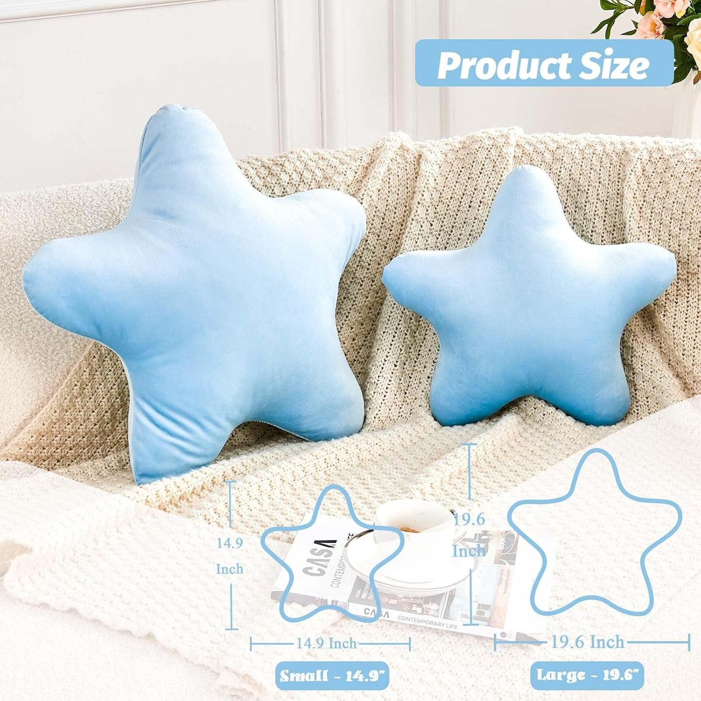 Blue Star Throw Pillow, Cute Star Pillow Room Decor, Soft 19.6" Star Shaped Decorative Throw Pillow for Bedroom, Star Plush Floor Cushions Pillows